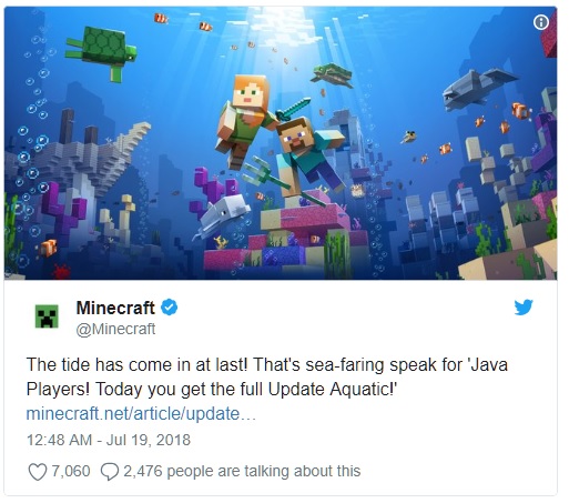 Minecraft Update Aquatic Releases for Java Players