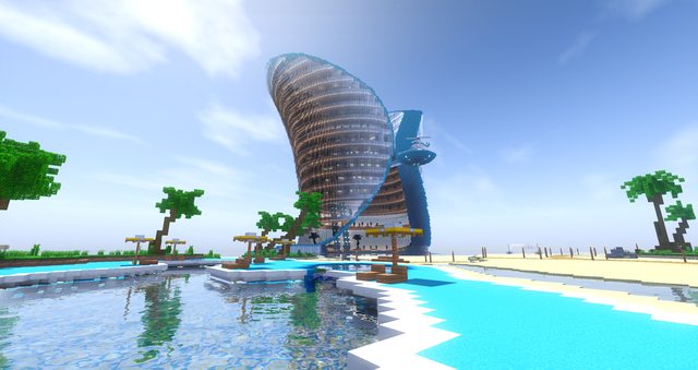 We regret to inform you that you can’t vacation at this beautiful tropical ‘Minecraft’ resort