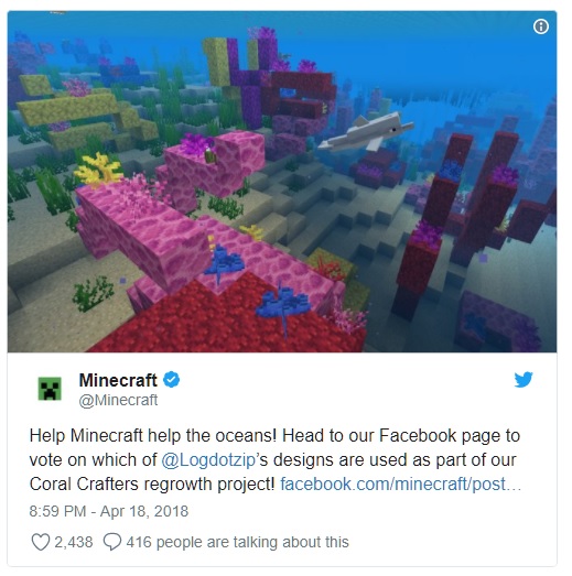 Minecraft aiming to use ocean update to restore real coral reefs